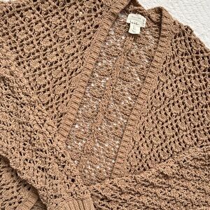 Tan Crochet Knit Cardigan